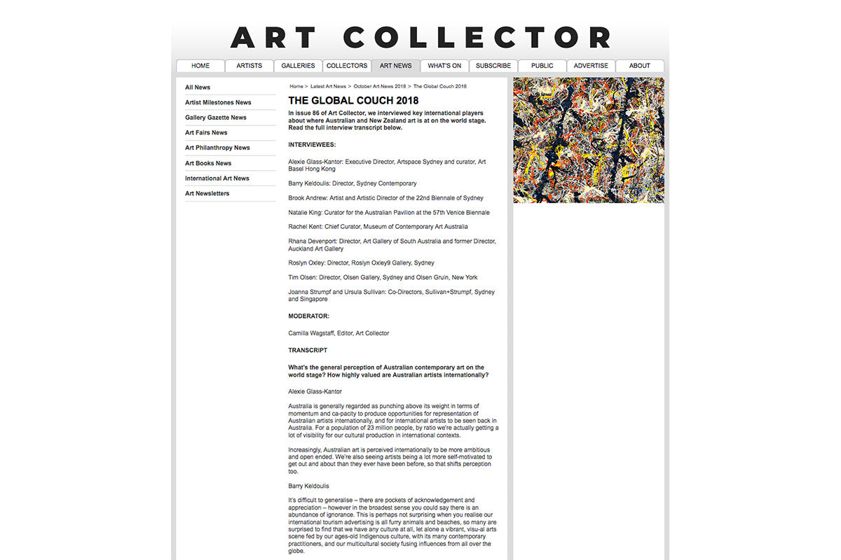 The Global Couch 2018 – Art Collector